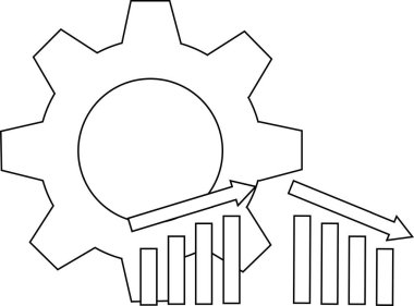 Cogwheel çubuk grafiği 2 aşağı doğru oklar gerileme gösteriyor