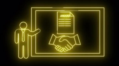 Neon çerçeve bir figür eşliğinde ödül belgesini yukarıda sunar