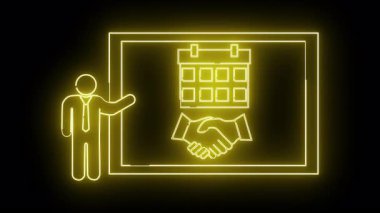 Takvim ve tokalaşmayı gösteren bir ekranın yanındaki kişinin sarı neon çizgisi