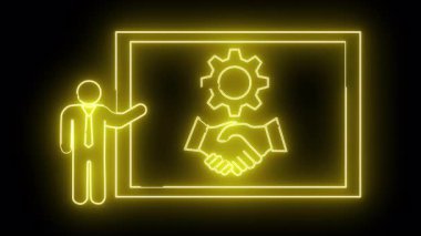 Sarı neon kişi sunum tahtası teçhizat el sıkışması Siyah arkaplan