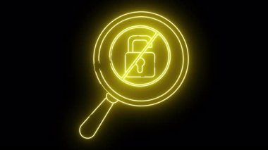 Parlak sarı çizgiler, siyah arkaplan üzerinde çapraz çizgi olan bir kilidin üzerinde büyüteç olduğunu gösteriyor.