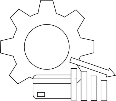 Bir dişli bankamatik kartı grafiği ve köşegen aşağı bakan bir ok resmedilir