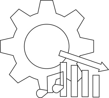Bir dişli ana hatları bir çubuk grafiği aşağı doğru ok ile kaplar ve düşüşü gösterir