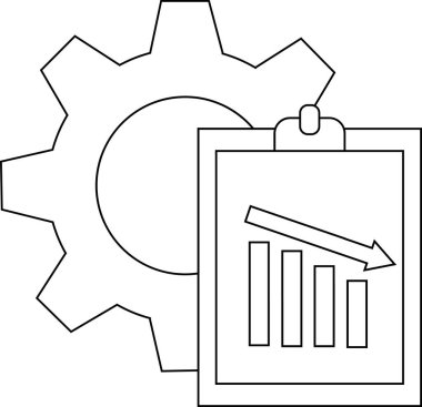 Pano üzerinde azalan bir çubuk grafiğinin yanında bir dişli simgesi gösterir