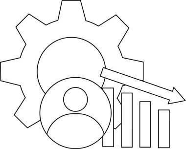 Dişli kişi simgesi ve ok azalan çubukları ile kompleks bir grafik sembolü oluşturur