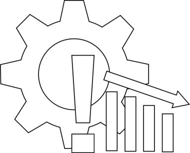 Vites biçimli simge ünlem işareti ve üzerinde ok olan çubuk grafiği