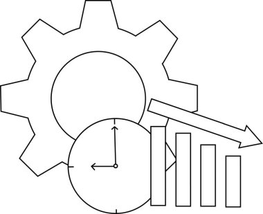 Resim, çubuk grafiğini ve aşağıya bakan oku azaltan bir vites saatini gösterir