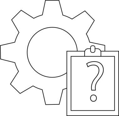 Soru işareti olan bir panonun yanında bir dişli simgesi