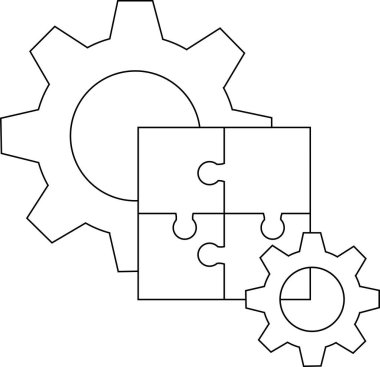 İki çarklı yapboz parçası siyah anahat