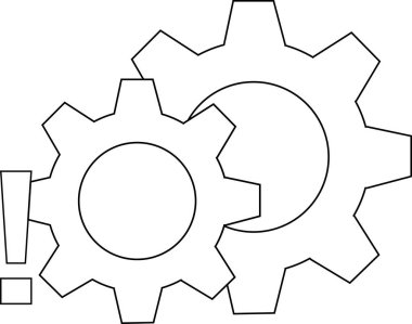 İki vites birbirine kenetlenmiş, ünlem işaretinin yanında hepsi siyah ve beyaz.