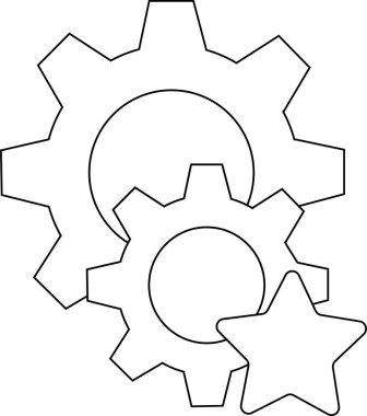 Yıldız şeklindeki bir nesneyle iki vites birbirine kenetlenir. Hepsi de beyaz arkaplandaki basit siyah çizgilerle temsil edilir.