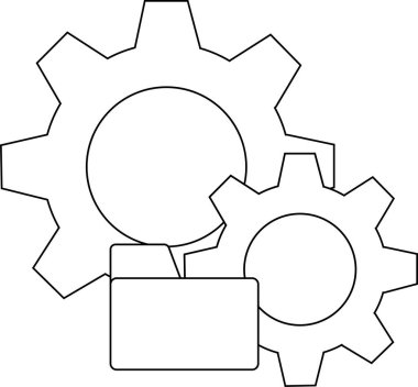 İki dişli bir dizin simgesi ile kesişiyor. Dış hatlar siyah ve arkaplan beyaz.