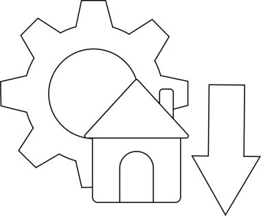 Bir vites, aşağı bakan bir okla birlikte bir ev simgesine çakar.