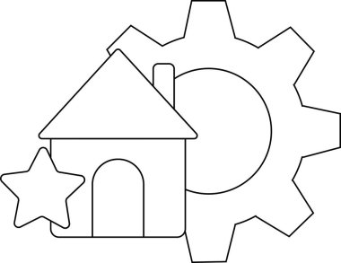 Yanında yıldız olan ve arkasında vites olan bir ev.