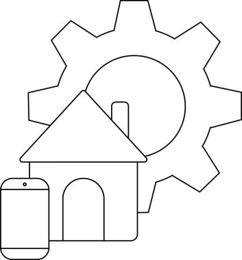 Özetlenmiş çarkıfelek ev telefonu kesişmesi bir teknikli ev otomasyonu ya da akıllı sistem simgesi oluşturur