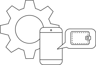 Konuşma balonunda vites telefonu ve cüzdan simgesi