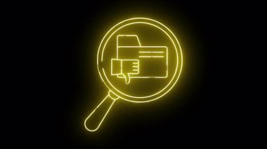 Sarı neon büyüteç, siyah arkaplanda baş parmak izi olan bir klasörü inceler