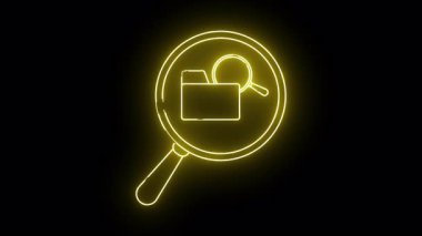 Siyah bir arkaplanda parlak sarı neon şerit ve büyüteç