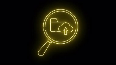 Dosya dizini üzerinden bulut yükleme gösteren parlak sarı büyüteç simgesi