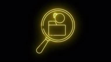 Sarı neon ikon büyüteç bir klasör ve baş üzerinde