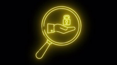 Açık asma kilidi tutan bir eli gösteren parlak sarı bir büyüteç.
