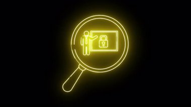 Parlak sarı çizgiler, üzerinde asma kilit olan bir tahtayı sunan bir simgenin üzerinde büyüteç gösteriyor.