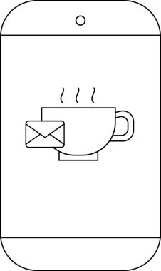 Bir çizgi, buharlı bir kahve fincanı ve e-posta simgesini gösteren bir akıllı telefonu gösteriyor.