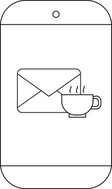 Bir zarf simgesi ve buharlı bir bardak gösteren bir telefon ekranı