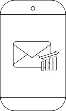 Akıllı telefon ekranında ok ve çubuk çizelgesi olan bir zarf gösterilir