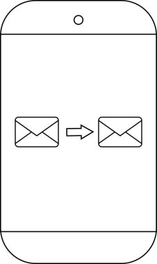 Bir akıllı telefon e- posta transferini öneren bir ok içeren e- posta simgelerini görüntüler