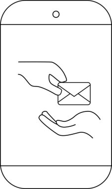 Akıllı telefon ekranında iki el e-posta alışverişi görülüyor