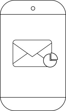 Bir e-posta simgesini gösteren beyaz bir telefon. Üzerinde turta grafiği var.