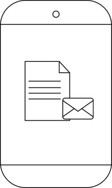 Ekranda bir belge ve zarf simgesi olan bir akıllı telefonun siyah beyaz çizimi