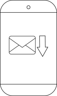Bir e- posta ve aşağı doğru ok gösteren bir akıllı telefon ekranının siyah ve beyaz vektör görüntüsü