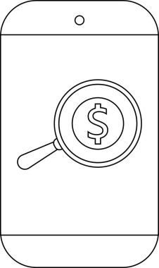 Çizgi sanatı, büyüteç simgesinin altında dolar işareti olan bir cep telefonu gösteriyor.