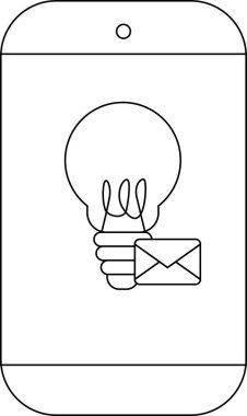 Akıllı telefon ekranda iplik ve e- posta zarfı simgesiyle ampul görüntüler
