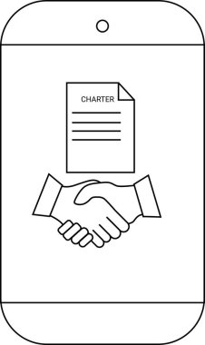 Telefon Charter belgesini el sıkışma grafiğinin üzerinde gösterir