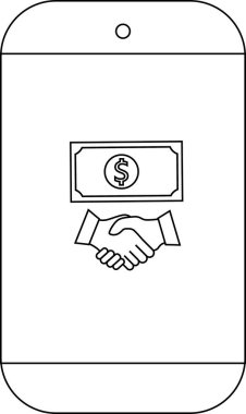 Akıllı telefon bir tokalaşma grafiği üzerinden para gösterir