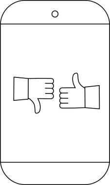 Bir telefon ekranı geri bildirimi veya oylamayı sembolize eden bir başparmağı gösterir ve aşağı doğru basar