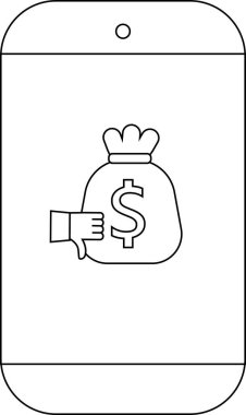 Bir telefon ekranında bir dolar işareti ve baş parmak hareketi olan bir para çantası gösterilir.