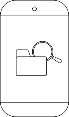 Siyah olarak özetlenmiş bir büyüteçle bir dizin simgesini gösteren bir telefon ekranı