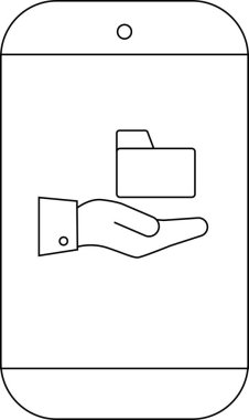 Akıllı telefon ekranında gösterilen bir klasörü tutan basit bir el çizimi