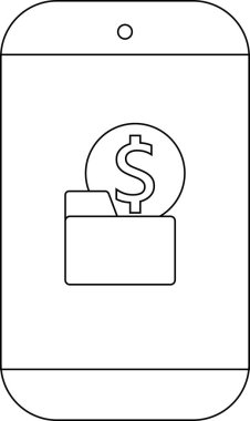 Bir stilize akıllı telefon ekranda bir dolar işareti bulunan bir klasörü gösterir