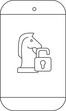 Kilitli olmayan bir asma kilidin yanında satranç şövalyesi gösteren bir akıllı telefon.