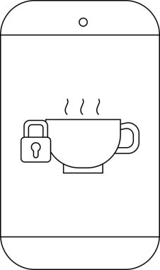 Yanında kilit simgesi olan bir fincan kahve gösteren bir telefon ekranı.