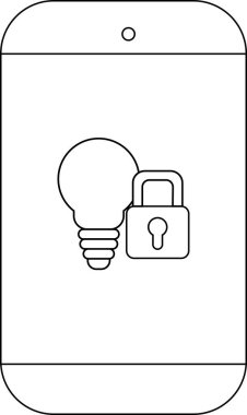 Ampul simgesi ve asma kilit gösteren bir akıllı telefonun siyah beyaz çizgisi