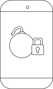 Bir bomba simgesi ve asma kilit simgesini birlikte gösteren akıllı telefon ekranı