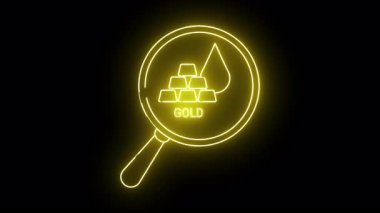 Neon altın külçeleri siyah üzerine büyüteç içinde yağ damlası