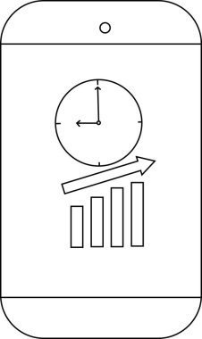 Saat yüzlü cep telefonu çizimi yükselen çubuk grafiği ve yukarı doğru ok