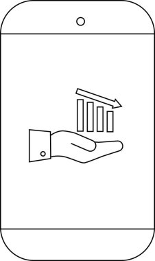 Grafik Telefon ekranında aşağı doğru ok ile çizelge tutan bir el görülüyor